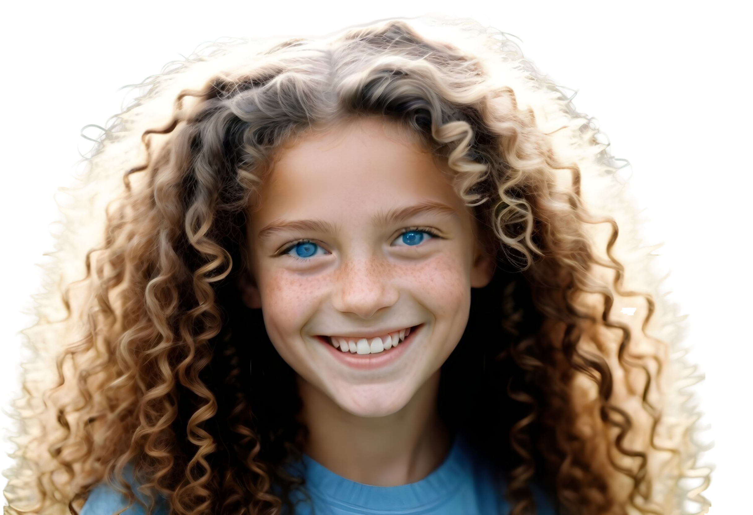 Free PNG Download: Girl with Curly Hair and Blue Eyes