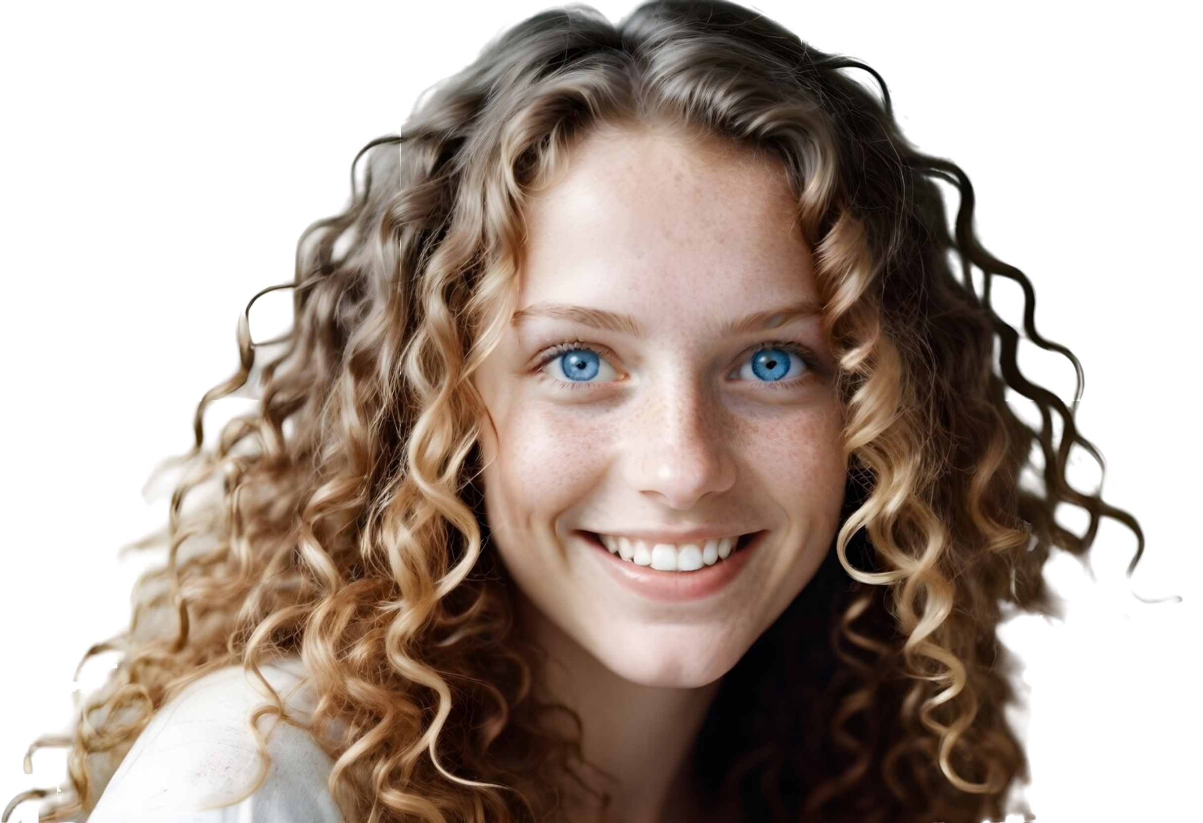Girl with Curly Hair and Blue Eyes: Free PNG Image