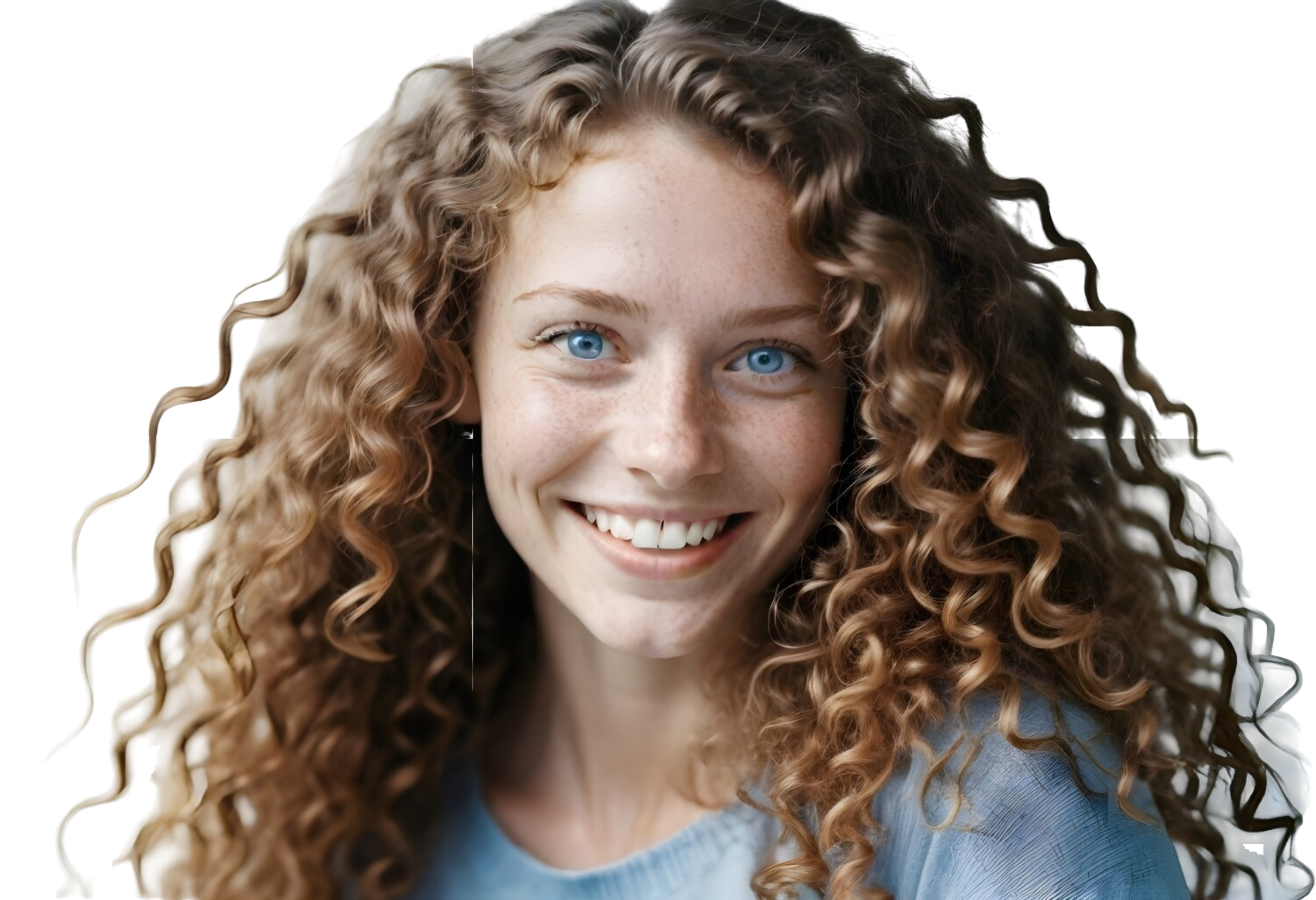 Stunning Girl with Curly Hair and Blue Eyes: Free PNG Image