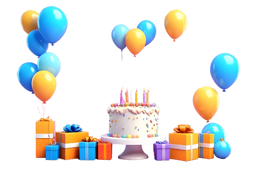 Celebrate with Happy Birthday Cake and Balloons: Free PNG Image