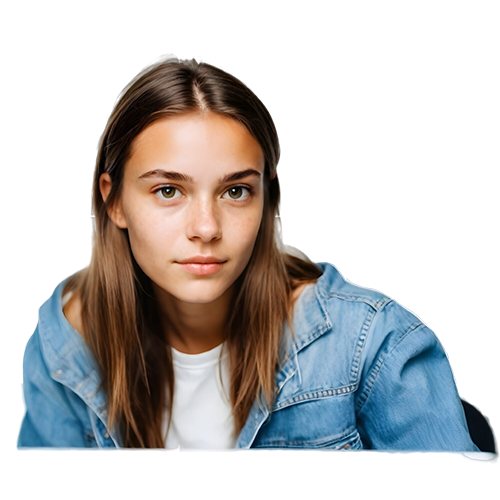 Free PNG Image of Girl in Blue Shirt Working on Laptop | FreePNG.net