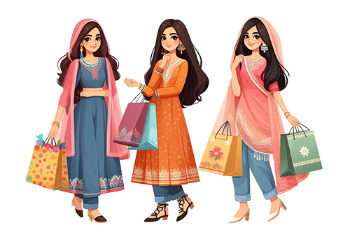Free PNG Caricature of Indian Girls After Shopping | FreePNG.net