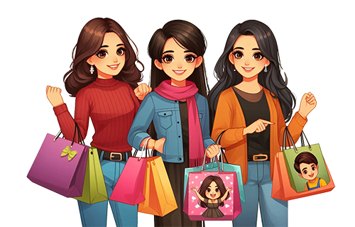 Free PNG Cartoon Illustration: Indian Girls After Shopping Spree | FreePNG.net