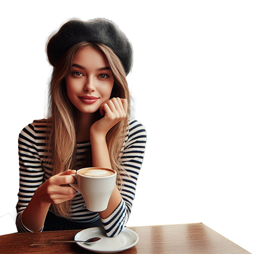 Download Free PNG Image: Beautiful French Girl Drinking Coffee