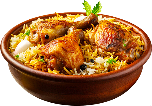 Bowl of Biryani with Chicken Pieces - Transparent Background Image