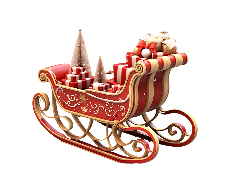 Festive Red and Gold Sleigh PNG - Free Christmas Decorations Image