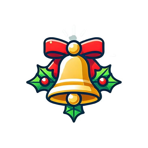 Festive Christmas Bell PNG - Red Bow and Holly - Free Transparent Image