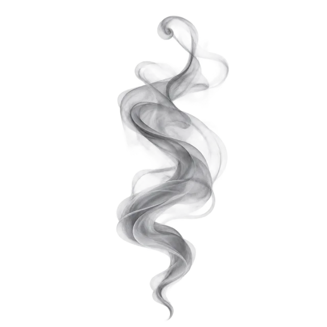 Slender curling ribbon of translucent gray smoke with a tapered lower end