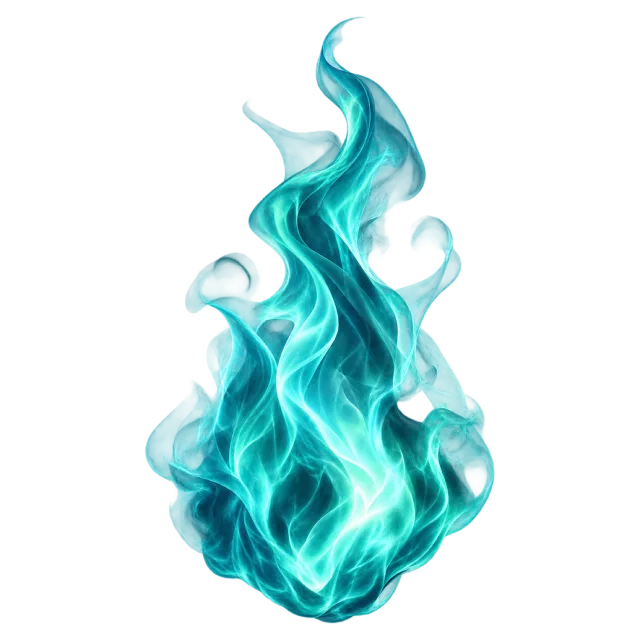 Upright turquoise flame with bright cyan inner ribbons and deep teal edges