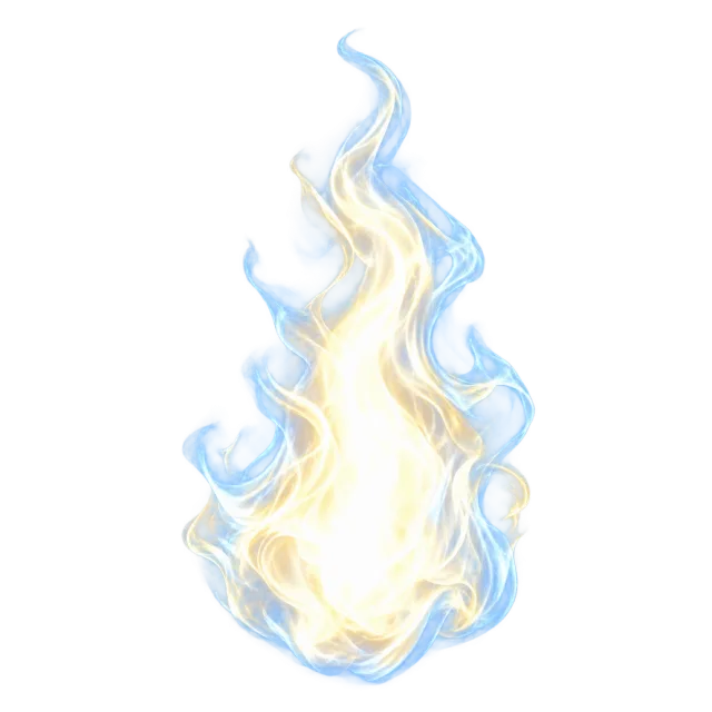 Luminous white and pale yellow flame bordered by soft blue wisps