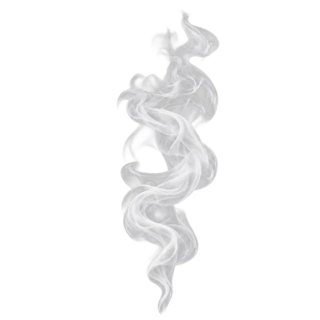 Upright twisting plume of pale gray and white smoke with translucent edges