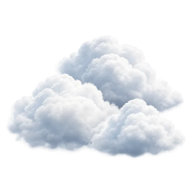 Group of overlapping white clouds with pale gray and blue shadows