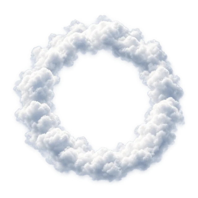 Ring of fluffy white clouds around an open center