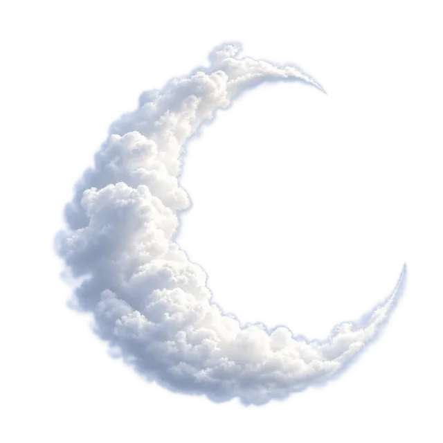 Curved crescent formed from fluffy white cloud billows