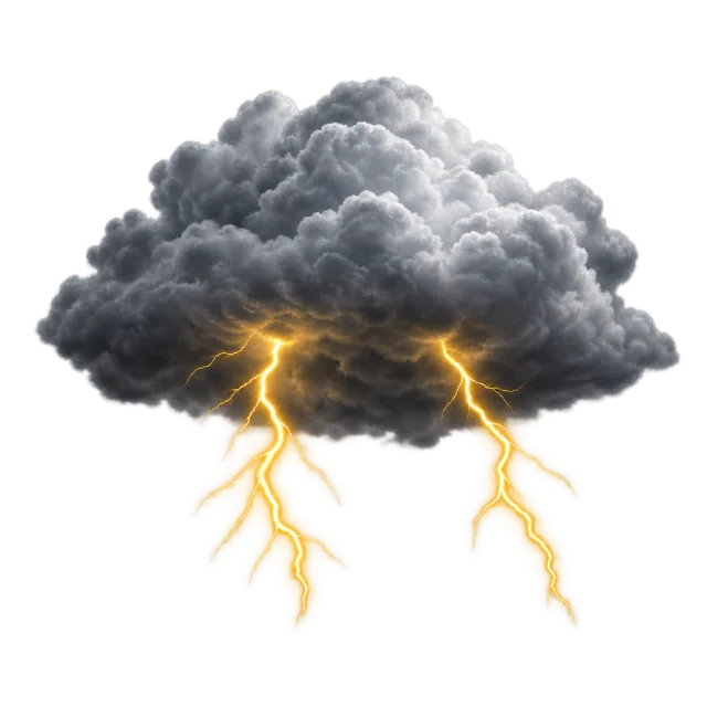 Dark billowing cloud with two branching golden lightning bolts