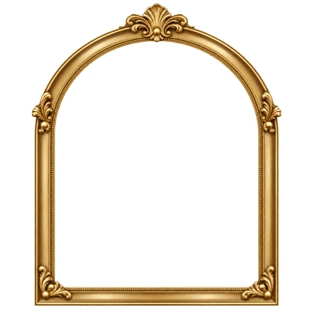 Gold frame with an arched top, straight base and small ornamental flourishes