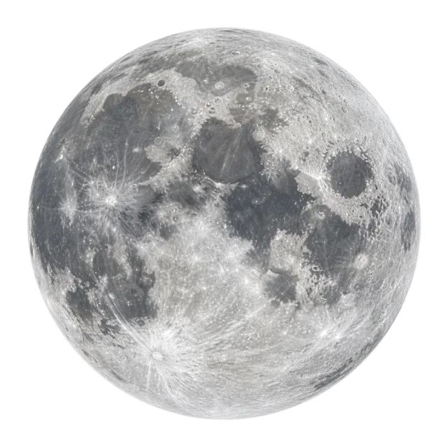 Round gray full moon with visible crater-like textures and darker patches