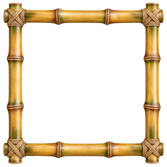 Square bamboo frame with visible joints and rope lashings at each corner