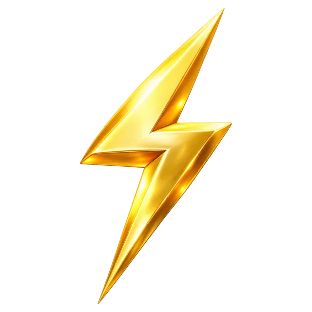Angular golden lightning bolt with beveled edges and reflective highlights