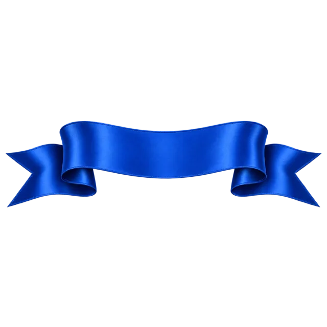 Horizontal blue ribbon banner with a curved blank center and folded pointed ends