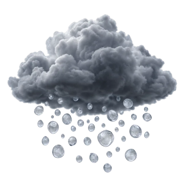 Dark gray cloud above scattered round translucent hailstones