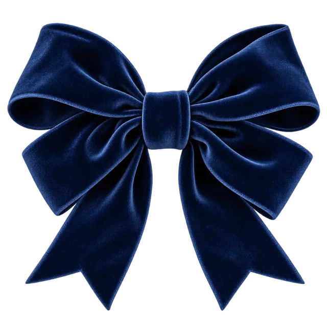Deep navy bow with a plush velvet-like texture and long pointed tails