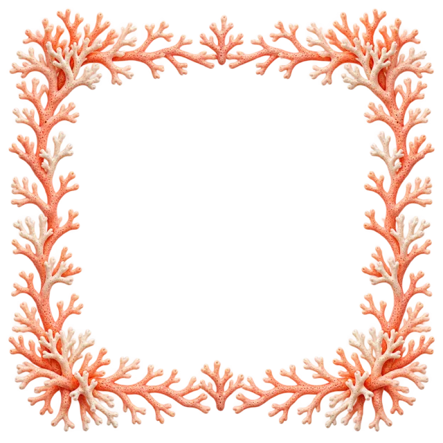 Square border formed from branching peach-pink coral shapes
