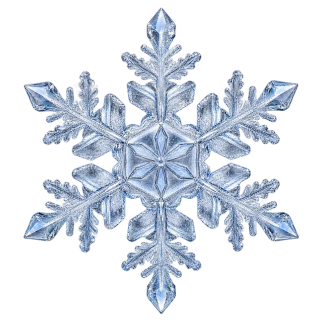 Symmetrical six-pointed blue ice crystal with branching geometric arms
