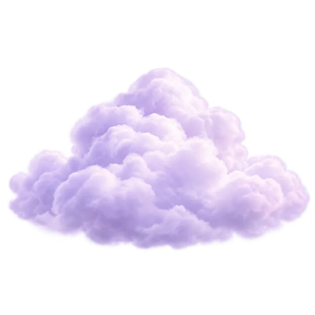 Puffy lavender cloud with pale lilac highlights and soft purple shadows