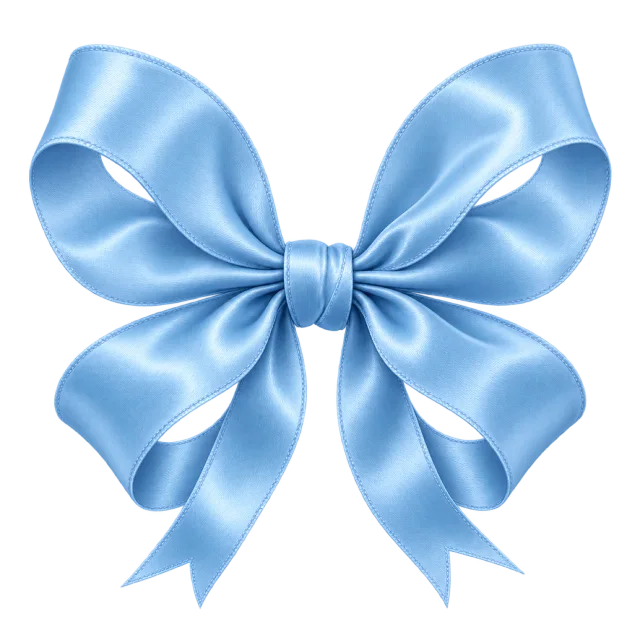 Pale blue satin-style bow with tall upper loops and wing-like lower folds