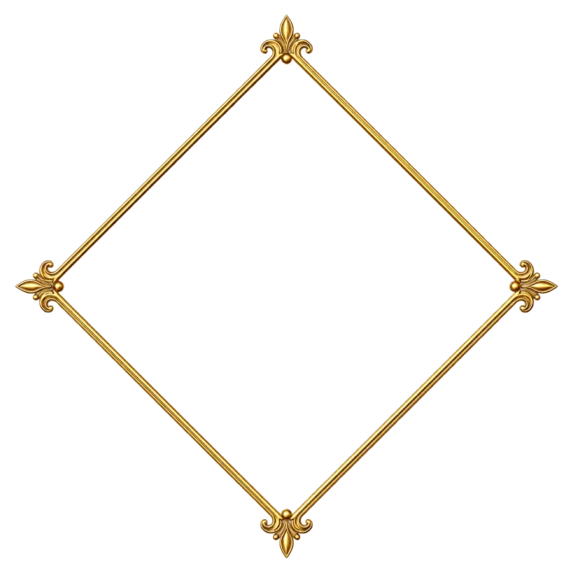 Thin gold diamond-shaped outline with ornamental details at its four points
