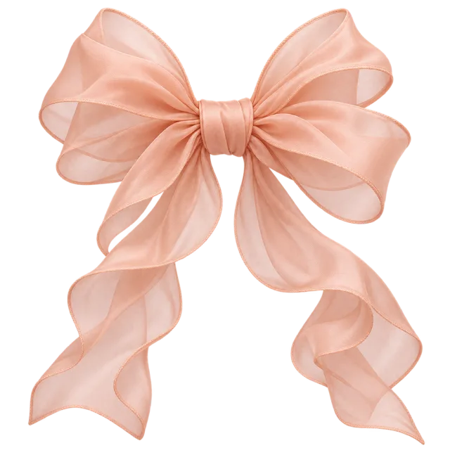 Sheer peach bow with airy layered loops and long rippling tails
