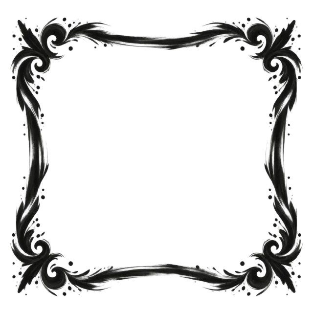 Square black border with sweeping brush-like edges and ornamental corner flourishes