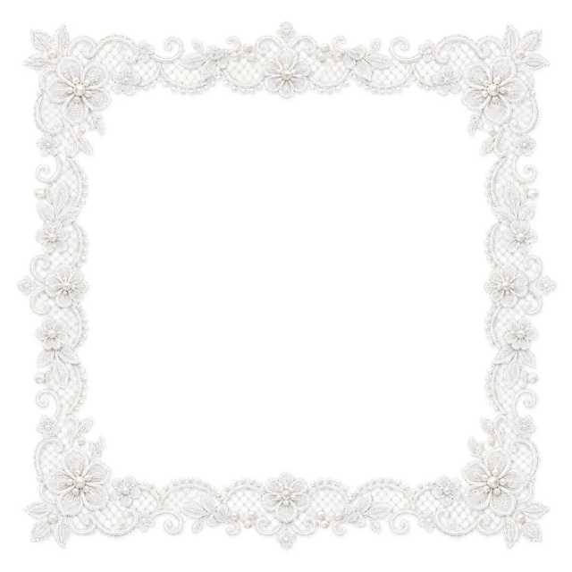Fine white square lace border with floral patterns and scalloped details