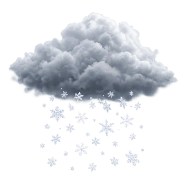 Gray cloud with pale six-pointed snowflakes falling beneath it
