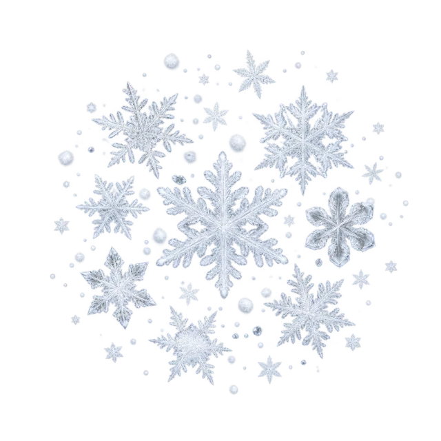 Group of pale blue snowflakes in varied sizes with small icy dots