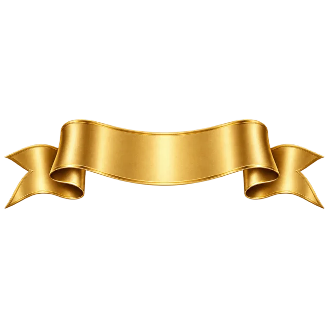 Horizontal gold ribbon scroll with a blank curved center and curled pointed ends