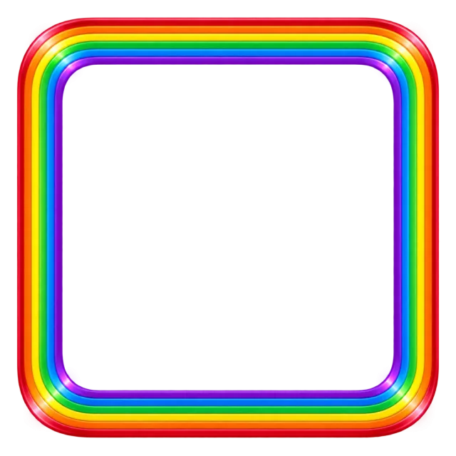 Rounded square border of glossy red, orange, yellow, green, blue and purple bands