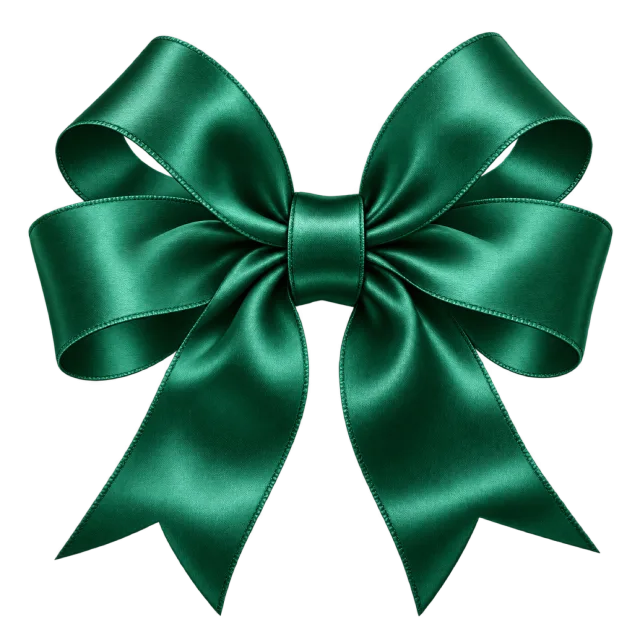 Emerald green satin-style bow with glossy loops and two notched tails