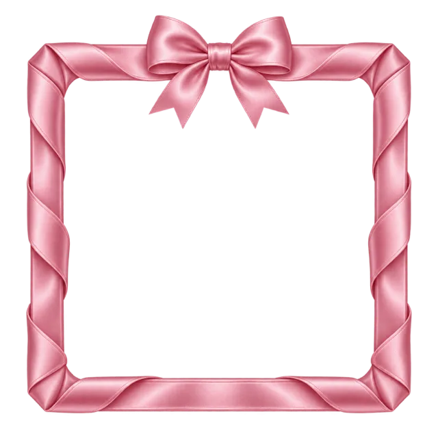 Square pink satin-style ribbon frame topped with a large matching bow