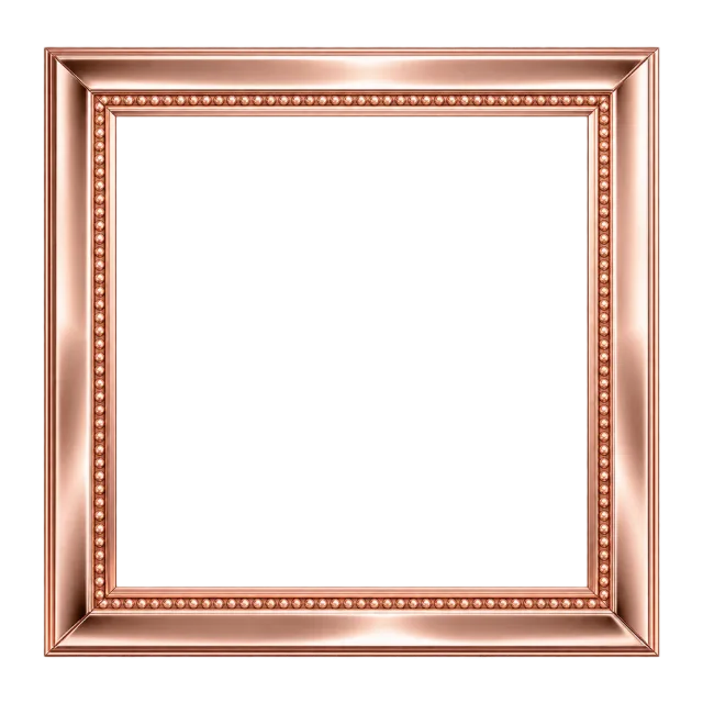 Square rose gold-colored frame with reflective beveled edges and beaded inner trim