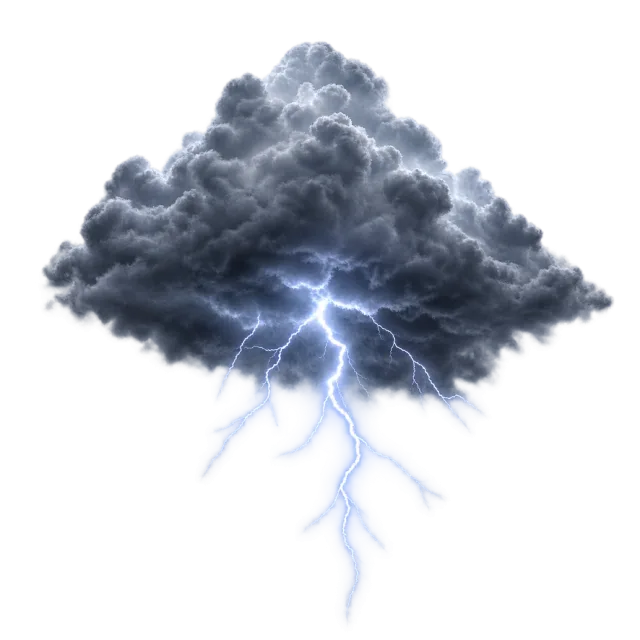 Dark gray cloud with a bright branching blue-white lightning strike