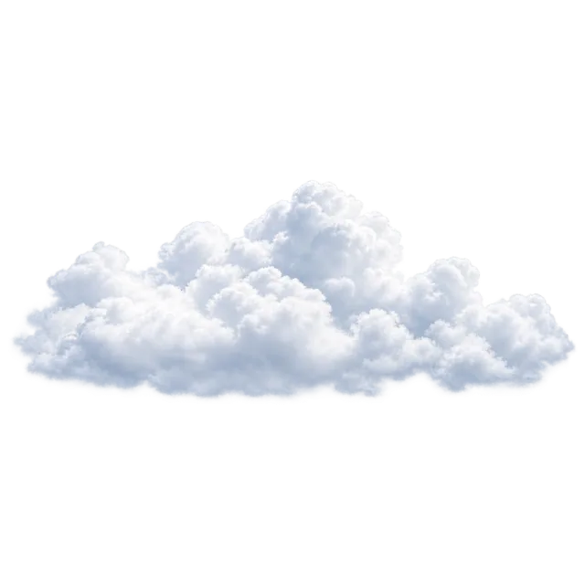 Low horizontal group of fluffy white clouds with pale blue shadows