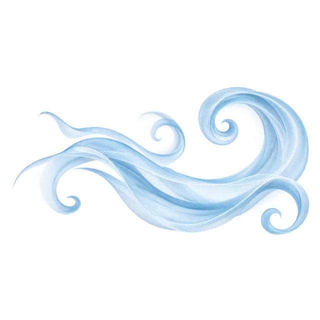 Flowing pale blue wind ribbons ending in curled spirals
