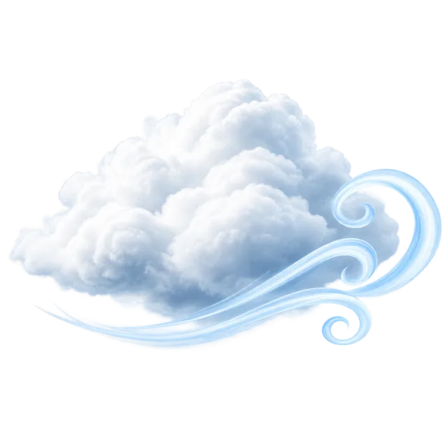 Fluffy white cloud crossed by long curled blue wind streaks