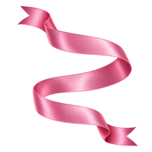 Long pink satin-style ribbon twisting into a loose vertical curve with pointed ends