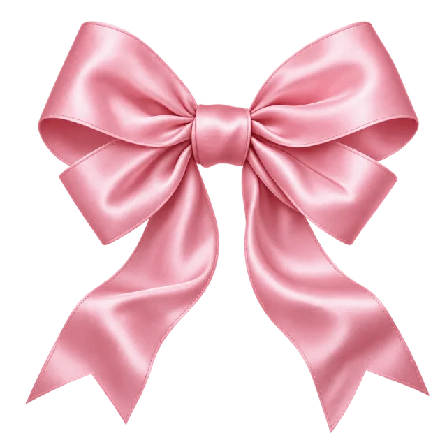 Soft pink satin-style bow with broad loops and long notched tails