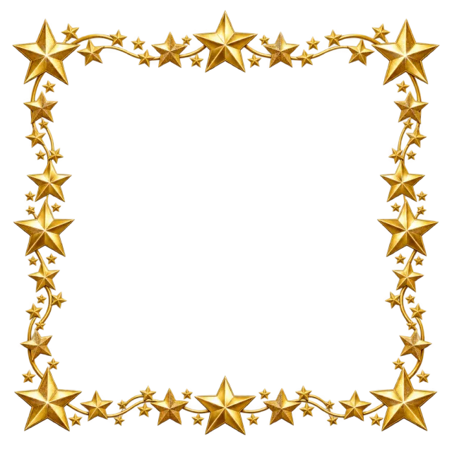 Square border of shiny gold stars in varied sizes