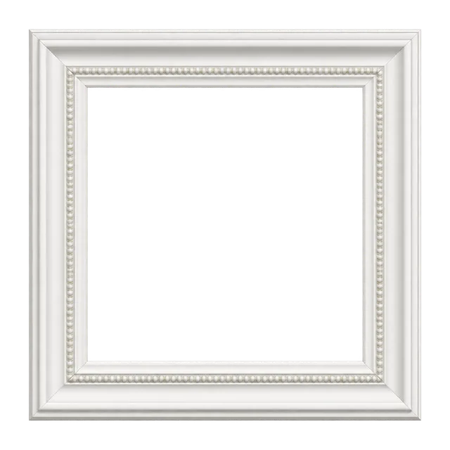 Square white picture frame with layered molding and delicate beaded inner trim