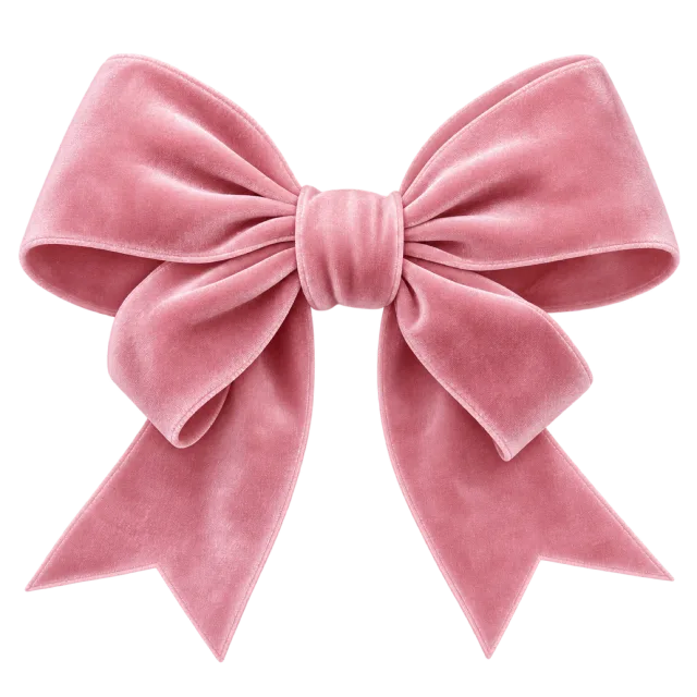 Pink bow with a plush velvet-like texture and wide pointed tails